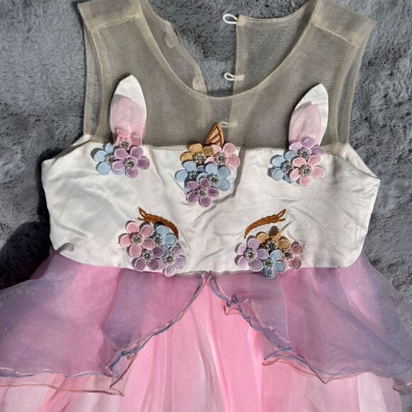 Beautiful Girls Dress w/cloth covered buttons multi colored multi layers Size 6 - Picture 5 of 9